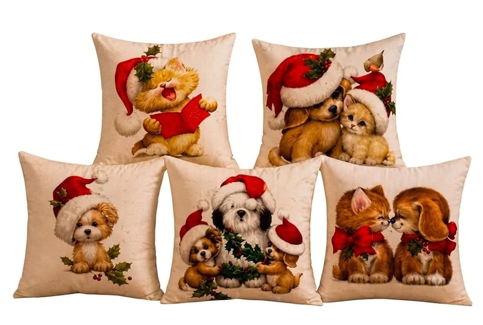 Christmas cushion covers with teddy bears in Santa hats